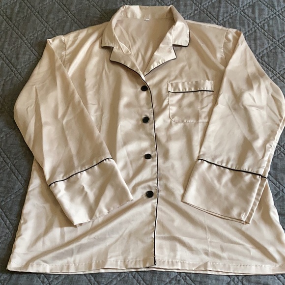 Silky Pajama Set - Champagne and Black - Picture 2 of 3